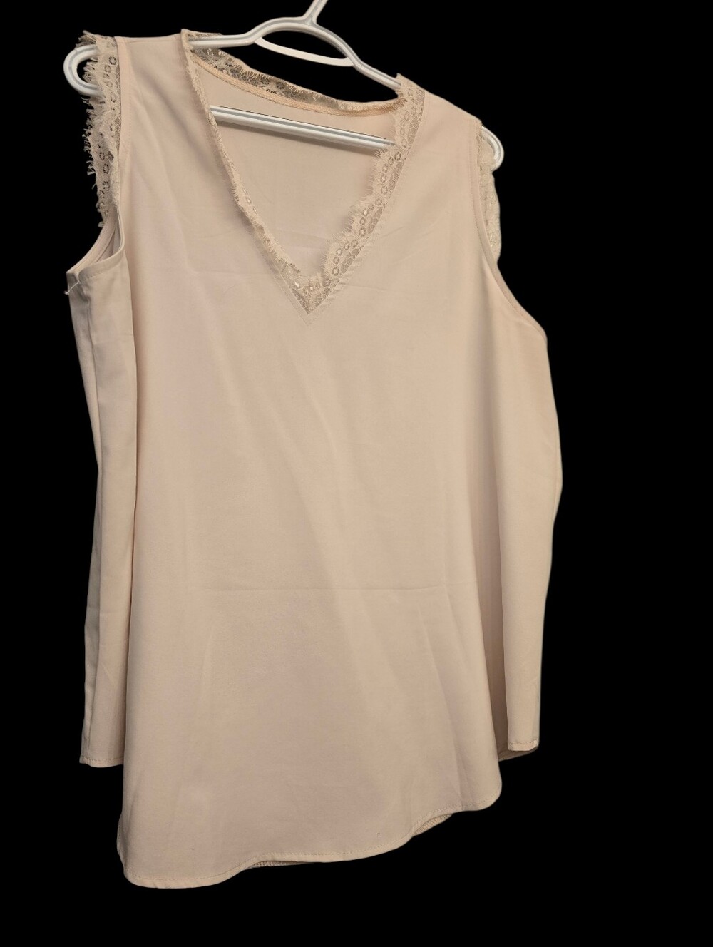 Women's Lace-Trim V-Neck Tank Top - Cream XL